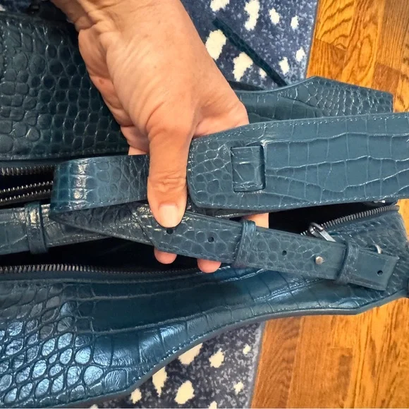 Balenciaga Elegant Crocodile-Embossed Blue Handbag NWT - Picture 6 of 16